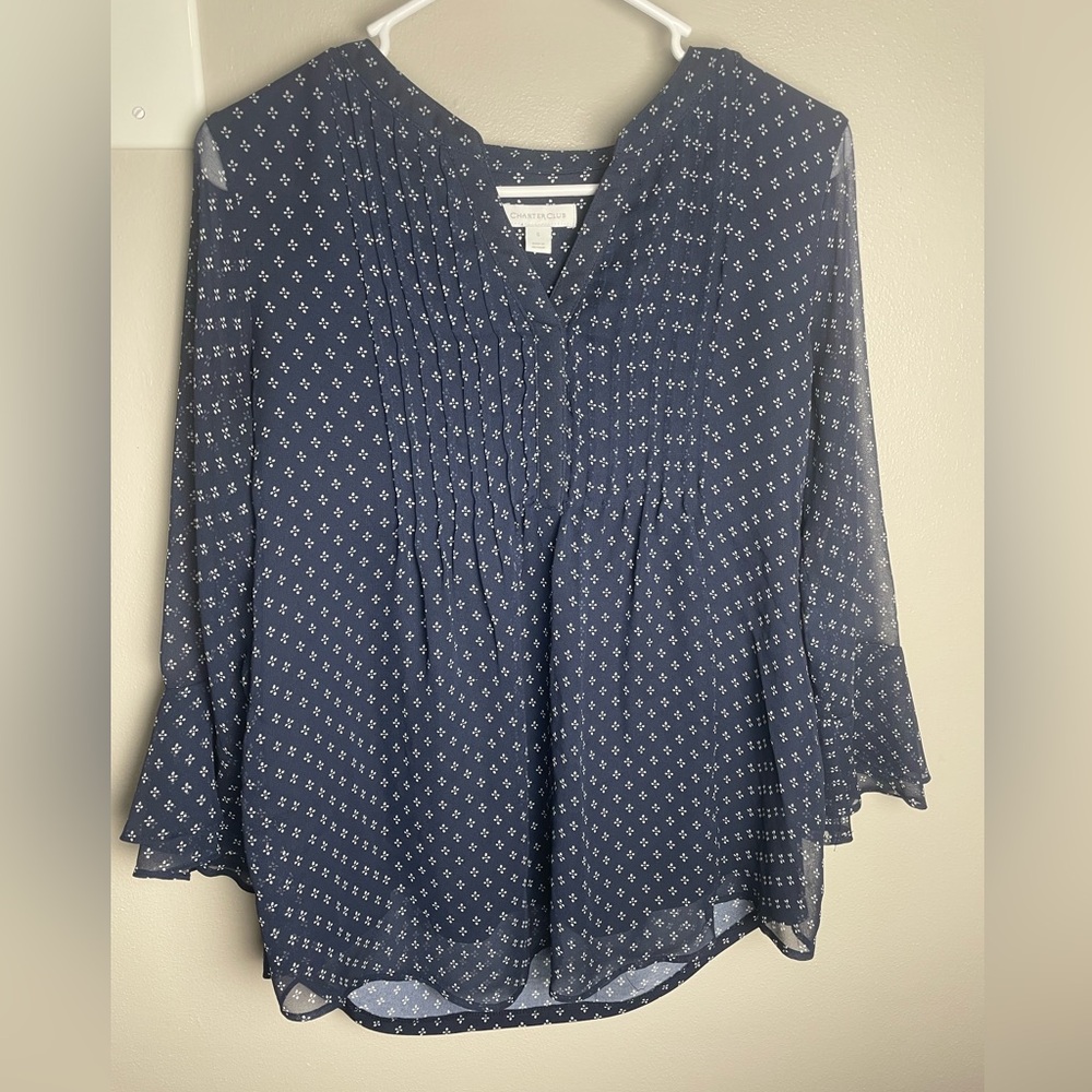 Charter Club Navy Blue Geometric Blouse